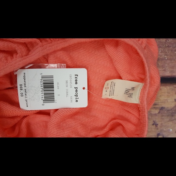 Free People Off Shoulder Ruffle Peasant Top Coral - Picture 6 of 6
